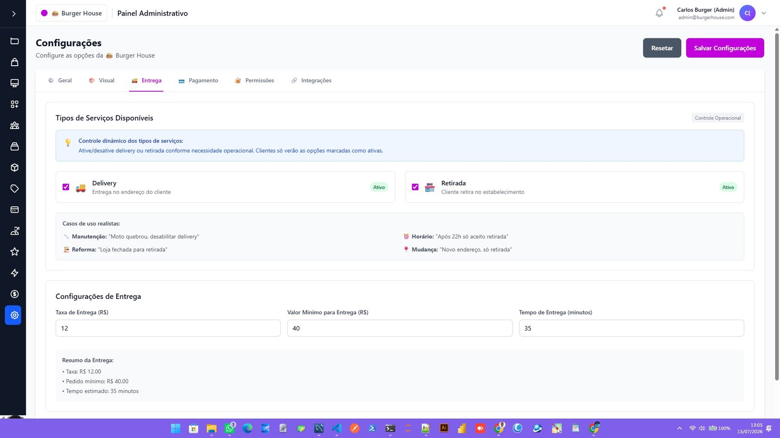 Configurações_Entrega
